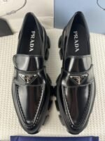 Prada Monolith Brushed Loafers Black For Women 2.4in/60mm PRD - Image 4