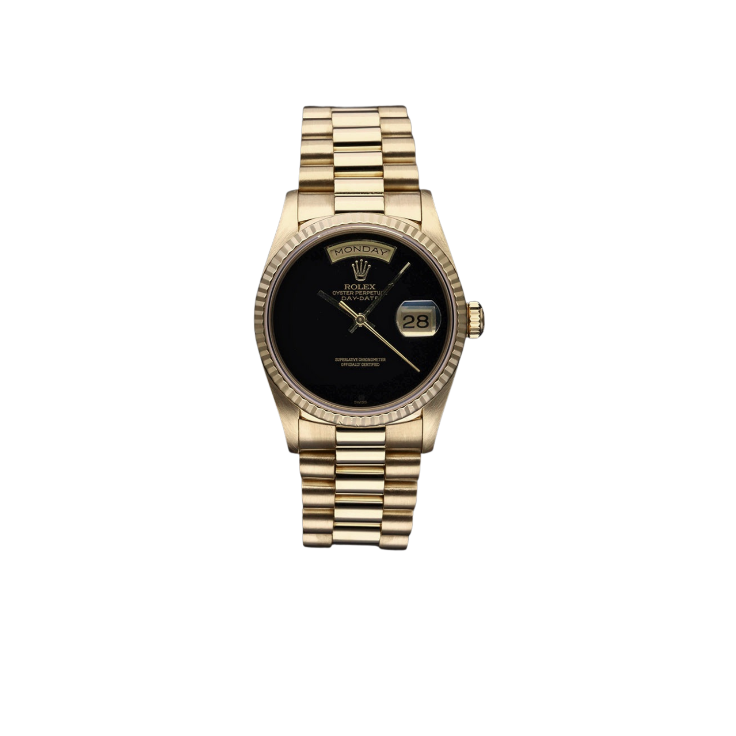 rolex-day-date-36-gold-toned-black-dial.png Rolex Day-Date 36 Watch Gold Toned Black Dial 36mm For Men - Image 1