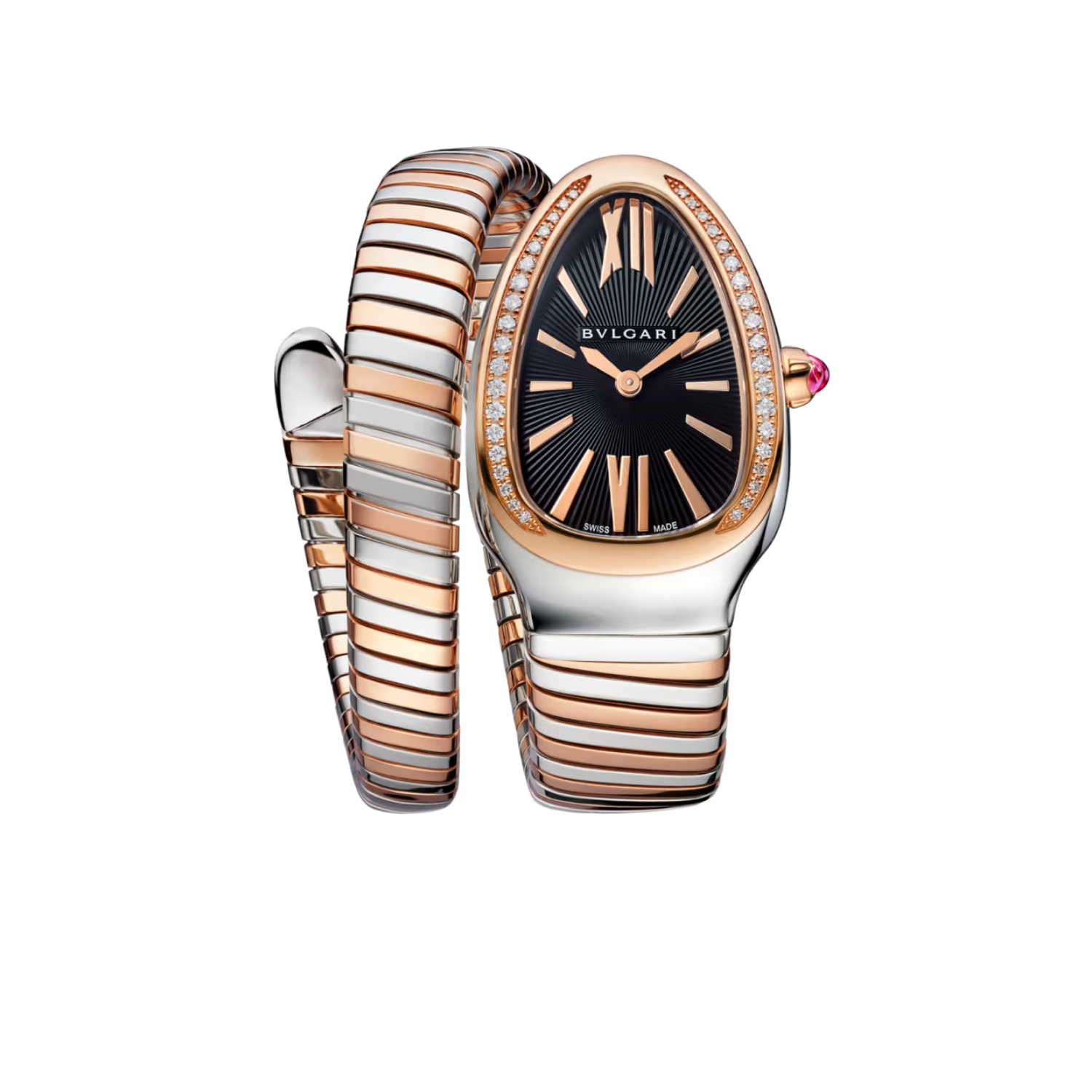 serpenti-tubogas-watch-103823-1.png Bvlgari Serpenti Tubogas Watch Silver/Rose Gold Toned Black Dial 35mm For Women 103823 - Image 1