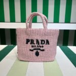 Prada Small Tote Bag 9.4in/ 24cm Pink Raffia Silver Hardware For Women 1BG422_2A2T_F0E18_V_OOL - Image 8