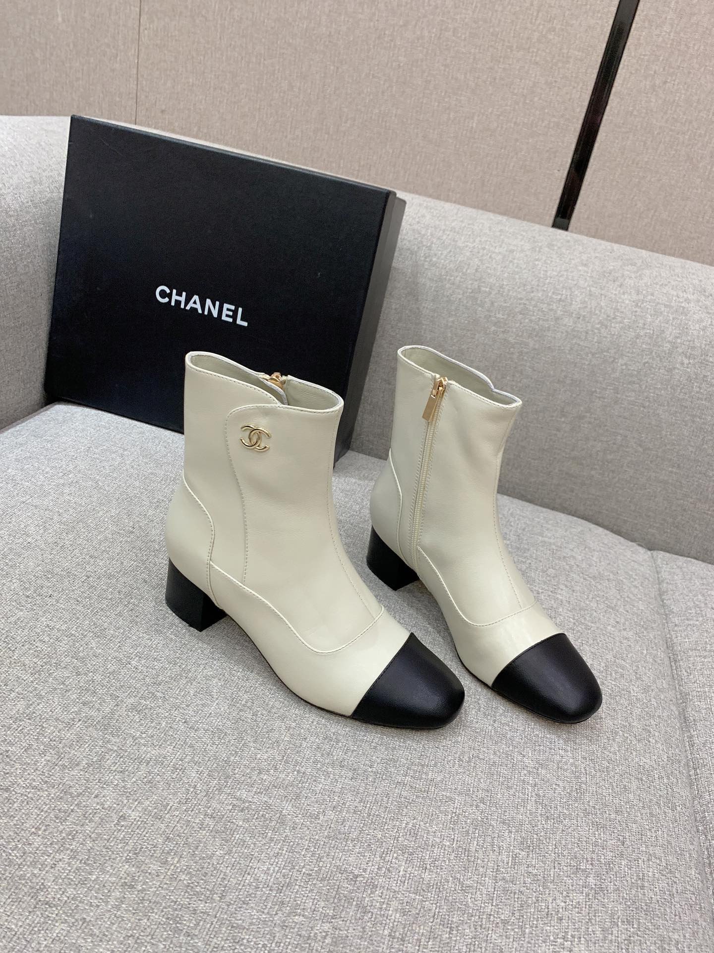 t-5-61.jpg Chanel Women's Ankle Boots White For Women 2.2in/5.5cm - Image 1